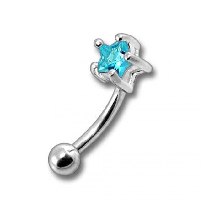 925 Sterling Silver Jewelled Star Curved Barbell Eyebrow | Rook | Bridge Ring