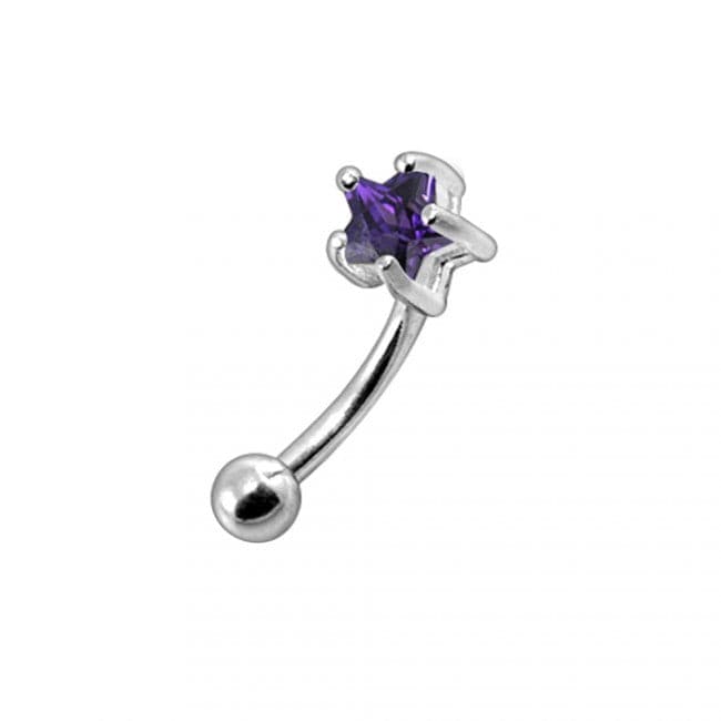 925 Sterling Silver Jewelled Star Curved Barbell Eyebrow | Rook | Bridge Ring