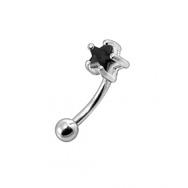 925 Sterling Silver Jewelled Star Curved Barbell Eyebrow | Rook | Bridge Ring