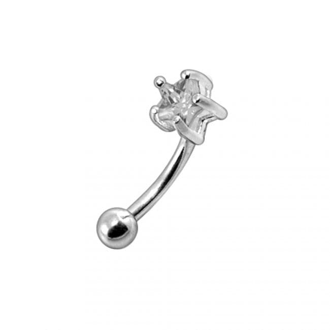925 Sterling Silver Jewelled Star Curved Barbell Eyebrow | Rook | Bridge Ring