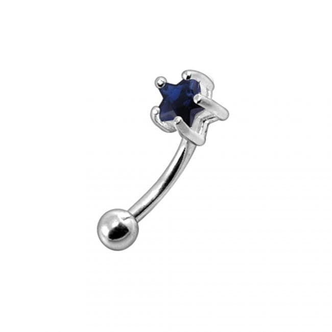 925 Sterling Silver Jewelled Star Curved Barbell Eyebrow | Rook | Bridge Ring