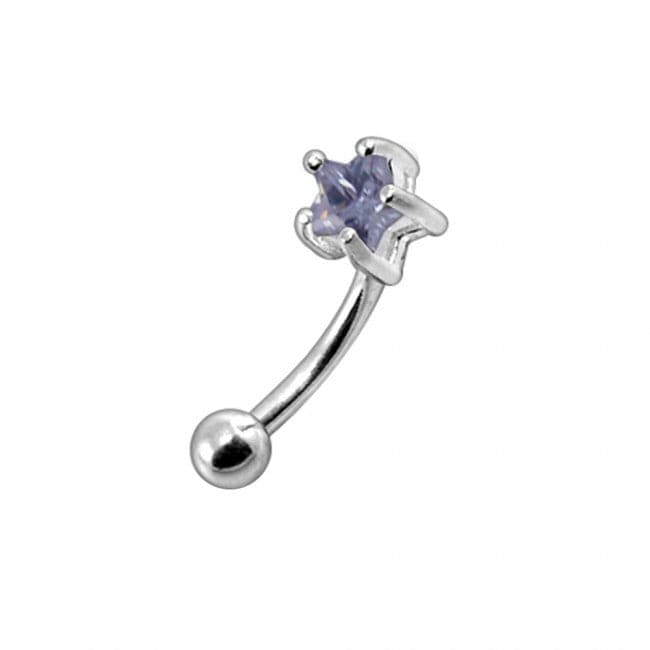 925 Sterling Silver Jewelled Star Curved Barbell Eyebrow | Rook | Bridge Ring