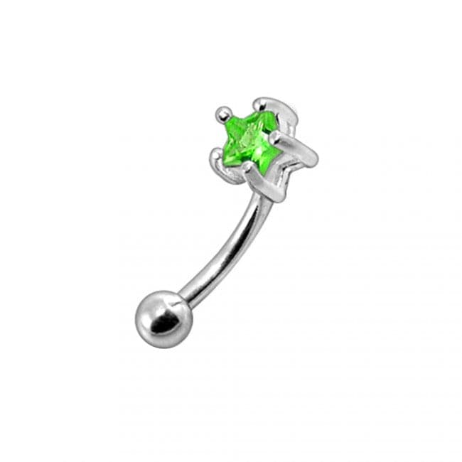 925 Sterling Silver Jewelled Star Curved Barbell Eyebrow | Rook | Bridge Ring