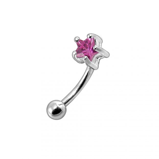 925 Sterling Silver Jewelled Star Curved Barbell Eyebrow | Rook | Bridge Ring