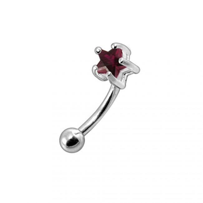 925 Sterling Silver Jewelled Star Curved Barbell Eyebrow | Rook | Bridge Ring