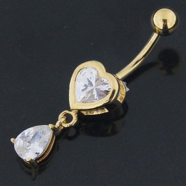 925 Sterling Silver Moving Jewelled Hearts Belly Ring
