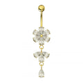 925 Sterling Silver Moving Flower Designed CZ Jewelled Navel Ring