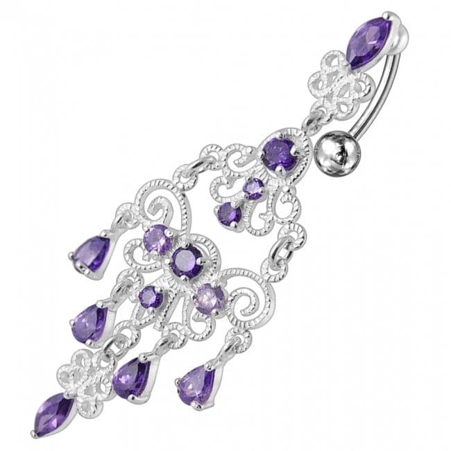 925 Sterling silver Chandelier Dangling Curved Belly Ring
