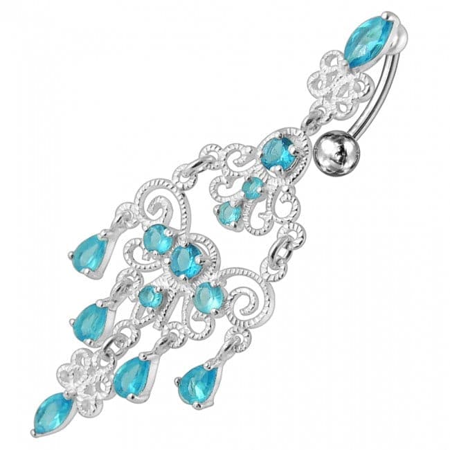 925 Sterling silver Chandelier Dangling Curved Belly Ring