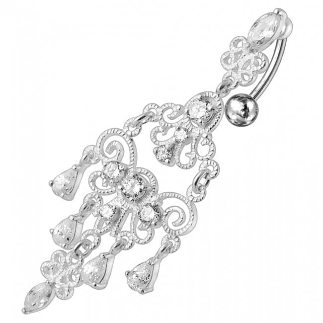925 Sterling silver Chandelier Dangling Curved Belly Ring