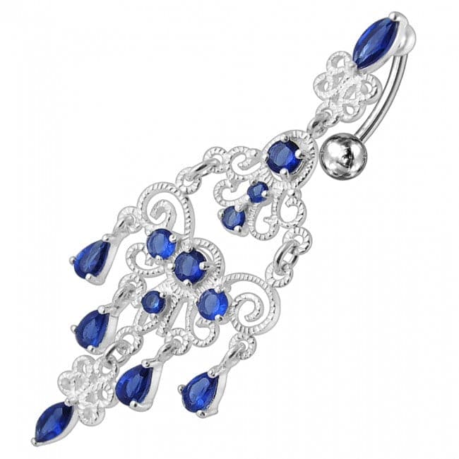 925 Sterling silver Chandelier Dangling Curved Belly Ring