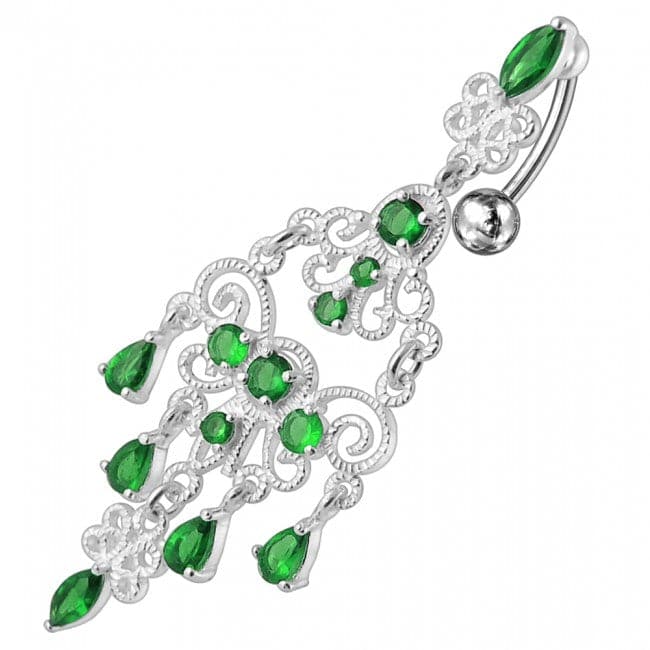 925 Sterling silver Chandelier Dangling Curved Belly Ring