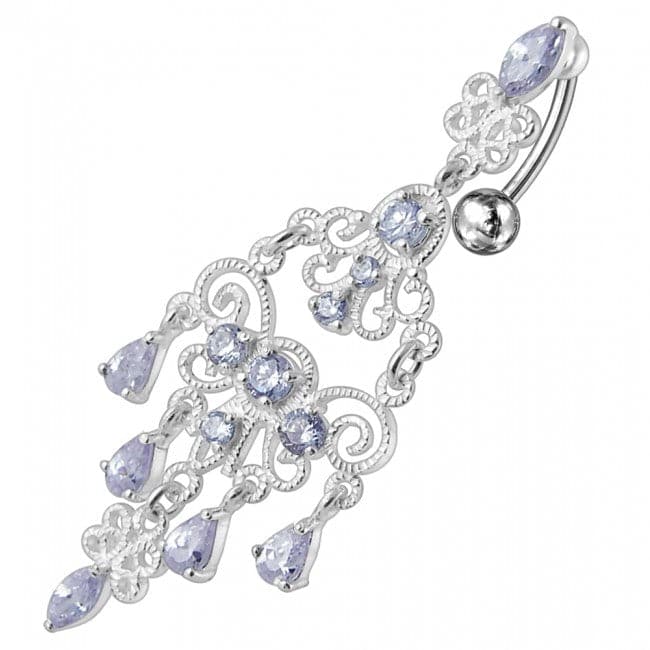 925 Sterling silver Chandelier Dangling Curved Belly Ring