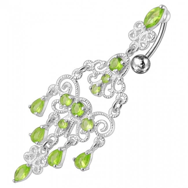 925 Sterling silver Chandelier Dangling Curved Belly Ring