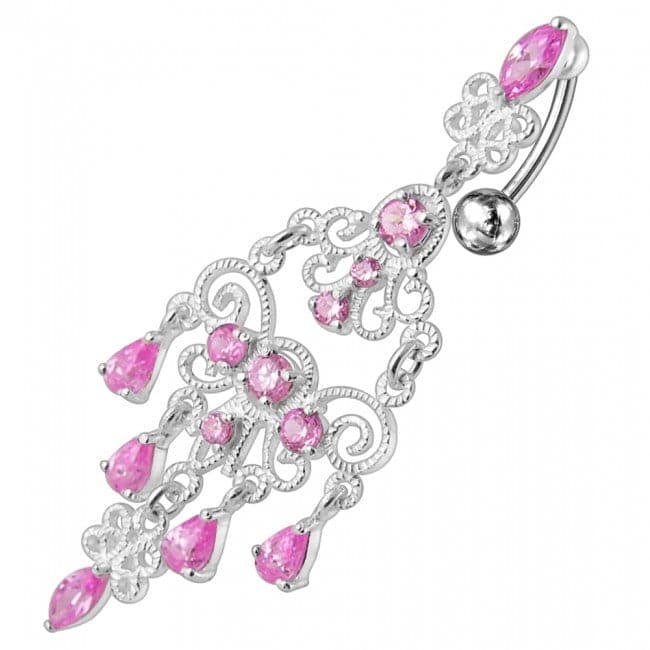 925 Sterling silver Chandelier Dangling Curved Belly Ring