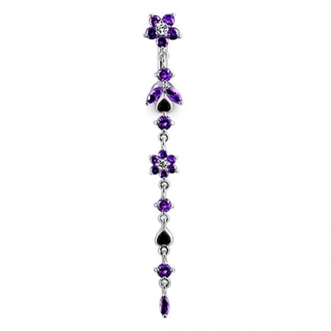 925 Sterling Silver Flower Climber Dangling Belly Ring
