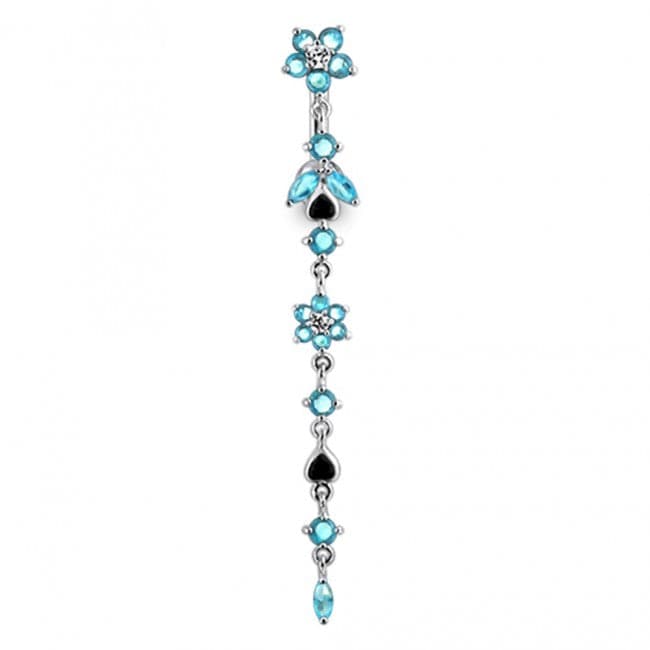 925 Sterling Silver Flower Climber Dangling Belly Ring