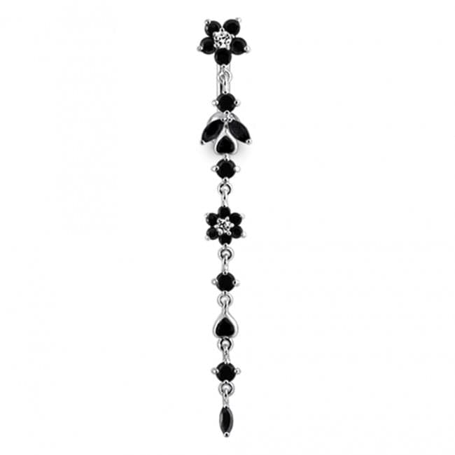 925 Sterling Silver Flower Climber Dangling Belly Ring