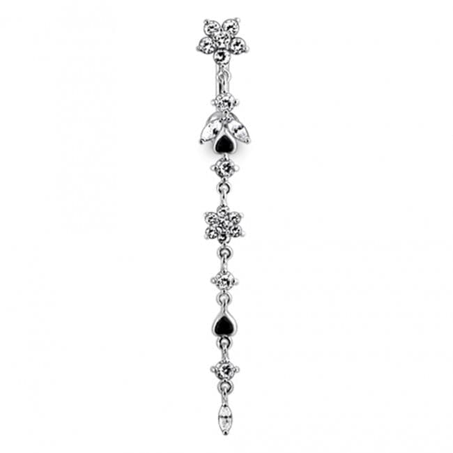 925 Sterling Silver Flower Climber Dangling Belly Ring
