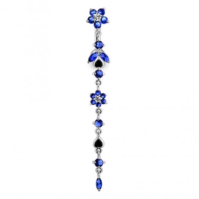 925 Sterling Silver Flower Climber Dangling Belly Ring