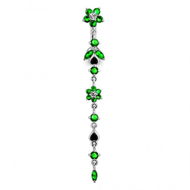 925 Sterling Silver Flower Climber Dangling Belly Ring