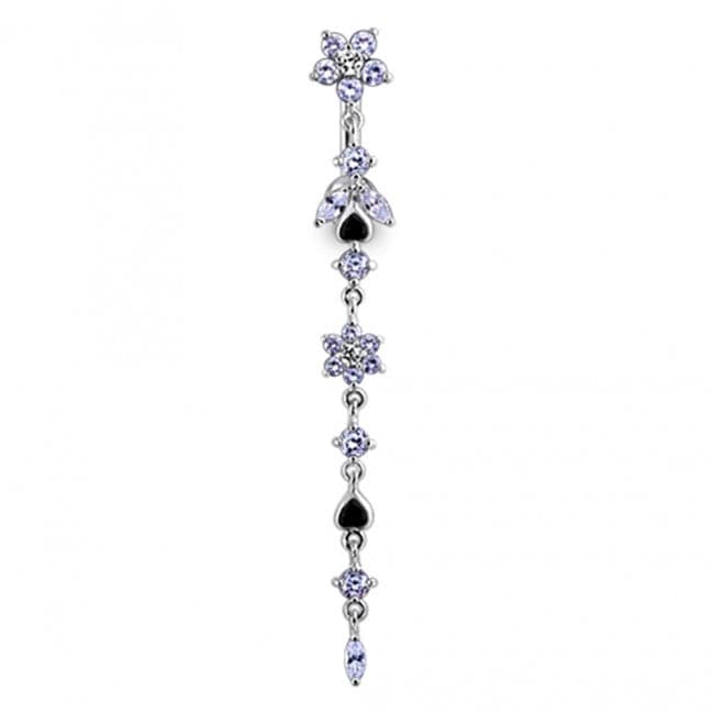 925 Sterling Silver Flower Climber Dangling Belly Ring