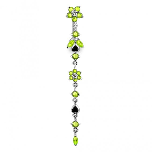 925 Sterling Silver Flower Climber Dangling Belly Ring