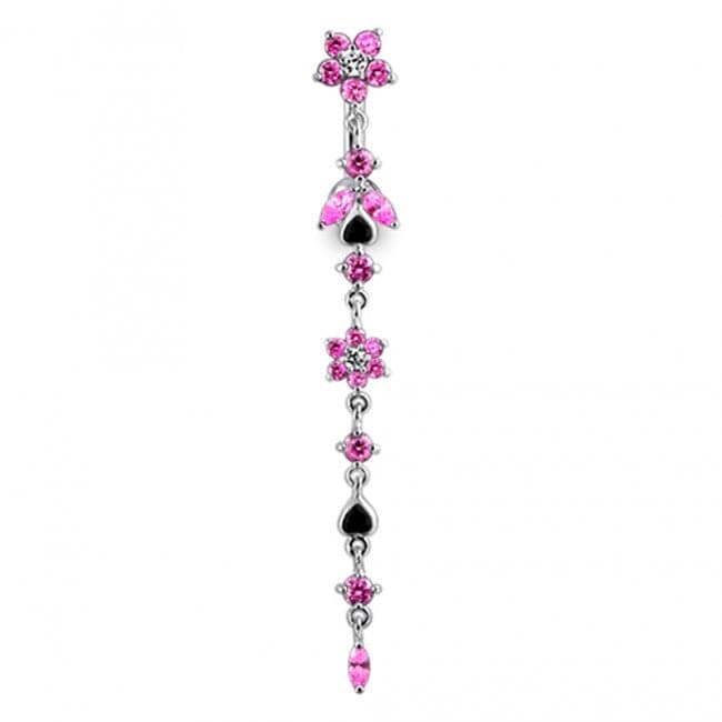 925 Sterling Silver Flower Climber Dangling Belly Ring