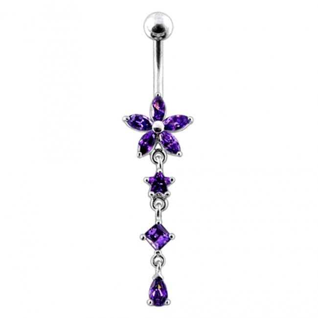 925 Sterling Silver Flower and Star Dangling Belly Ring