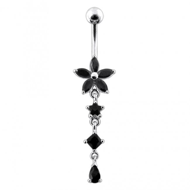 925 Sterling Silver Flower and Star Dangling Belly Ring