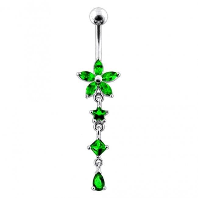 925 Sterling Silver Flower and Star Dangling Belly Ring