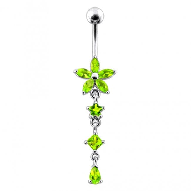 925 Sterling Silver Flower and Star Dangling Belly Ring