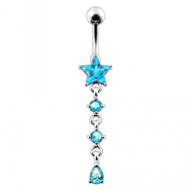 925 Sterling Silver Star and Gemstone Dangling Belly Ring