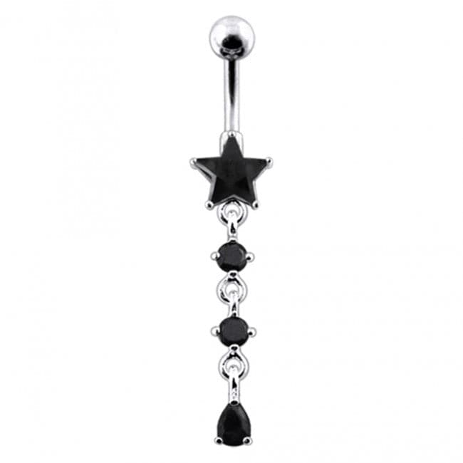 925 Sterling Silver Star and Gemstone Dangling Belly Ring