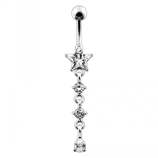 925 Sterling Silver Star and Gemstone Dangling Belly Ring