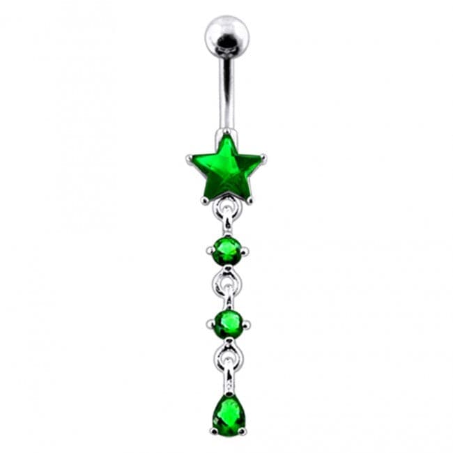925 Sterling Silver Star and Gemstone Dangling Belly Ring