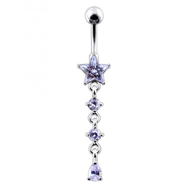 925 Sterling Silver Star and Gemstone Dangling Belly Ring