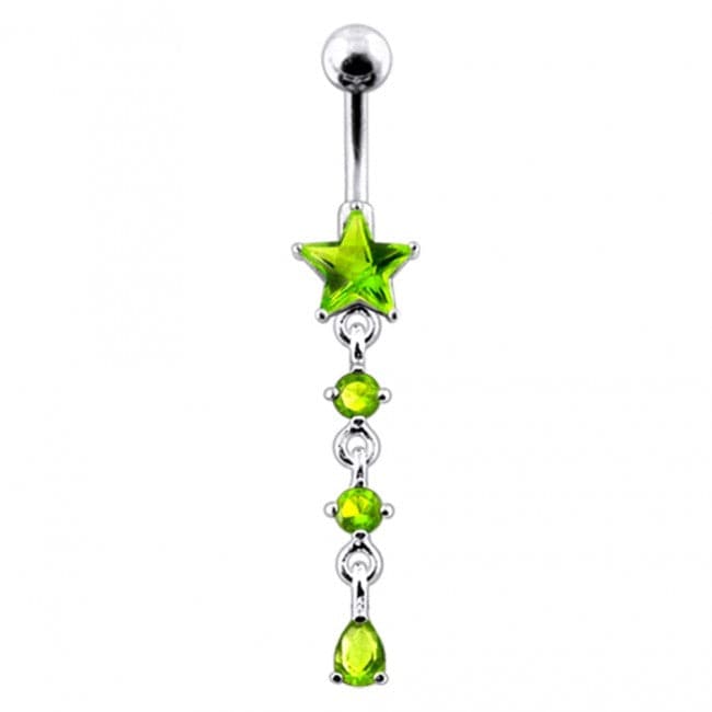 925 Sterling Silver Star and Gemstone Dangling Belly Ring