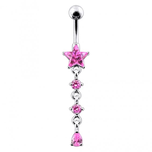925 Sterling Silver Star and Gemstone Dangling Belly Ring