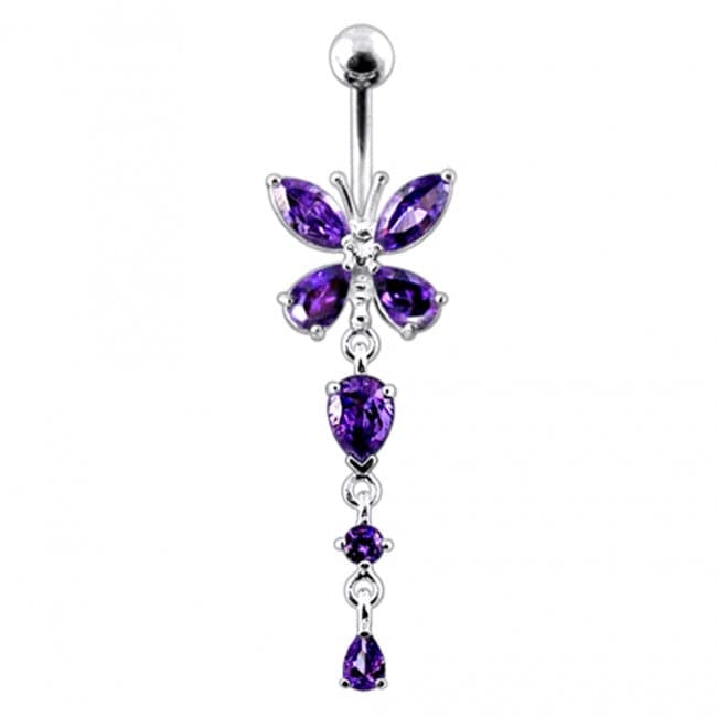 925 Sterling Silver Butterfly Dangling Belly Ring