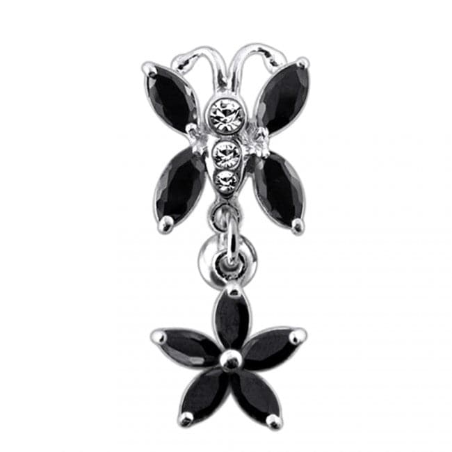 925 Sterling Silver Butterfly Flower Dangling Belly Ring