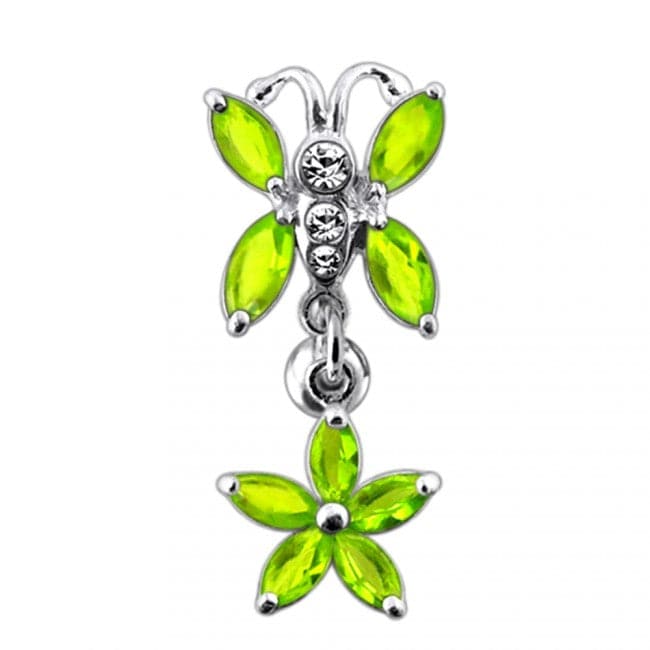 925 Sterling Silver Butterfly Flower Dangling Belly Ring