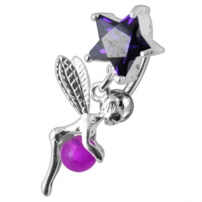 925 Sterling Silver Angel Star & Ball Jewelled Belly Ring