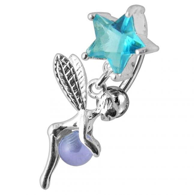 925 Sterling Silver Angel Star & Ball Jewelled Belly Ring