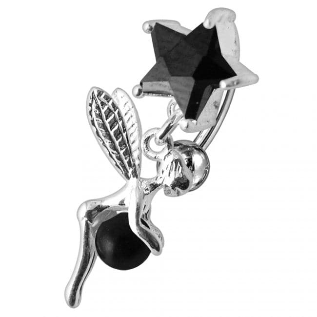 925 Sterling Silver Angel Star & Ball Jewelled Belly Ring