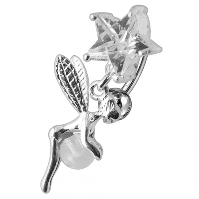 925 Sterling Silver Angel Star & Ball Jewelled Belly Ring