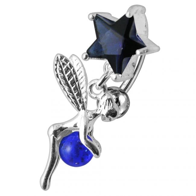 925 Sterling Silver Angel Star & Ball Jewelled Belly Ring