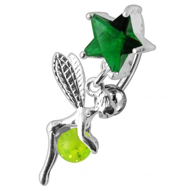 925 Sterling Silver Angel Star & Ball Jewelled Belly Ring