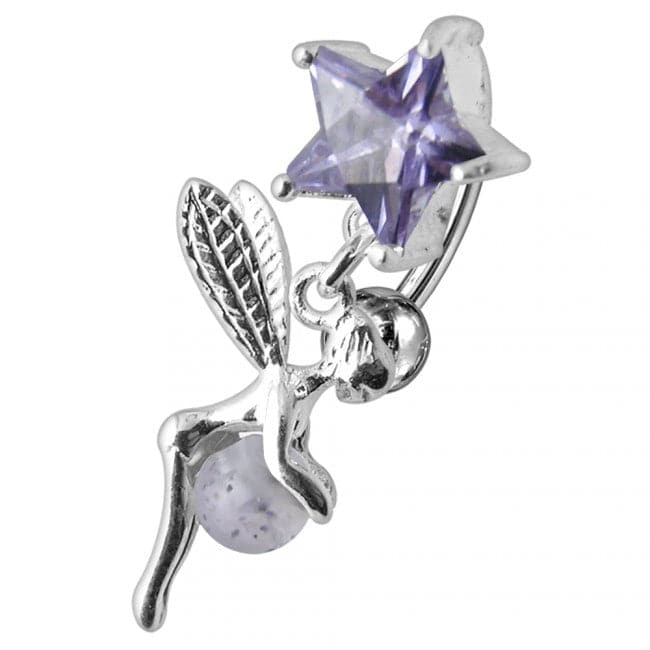 925 Sterling Silver Angel Star & Ball Jewelled Belly Ring