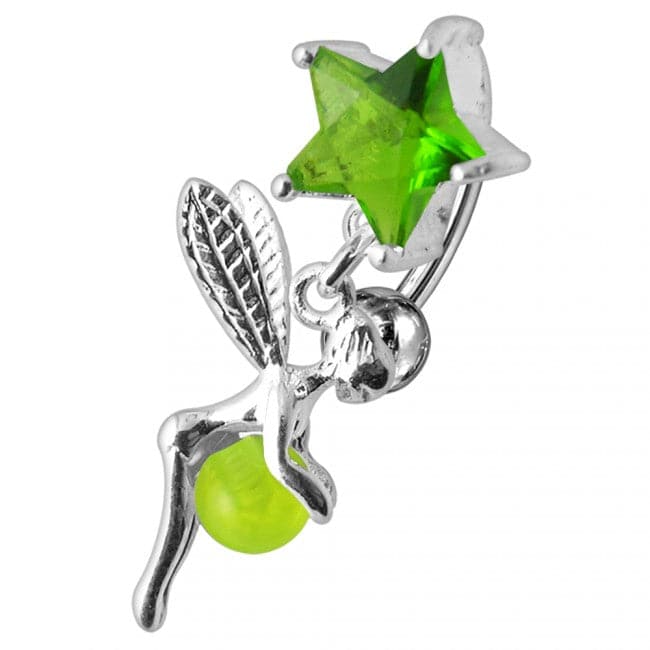 925 Sterling Silver Angel Star & Ball Jewelled Belly Ring